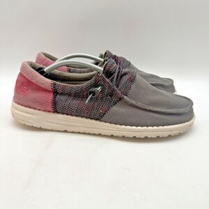 Hey Dude Wendy Shoes Women's 10 Gray & Pink Slip On Lightweight Comfort Loafers